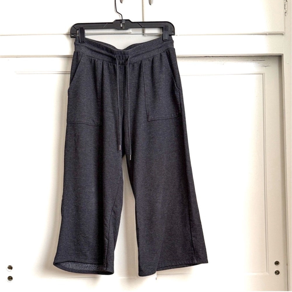 Charcoal Grey Cropped Wide Leg Drawstring Pants
